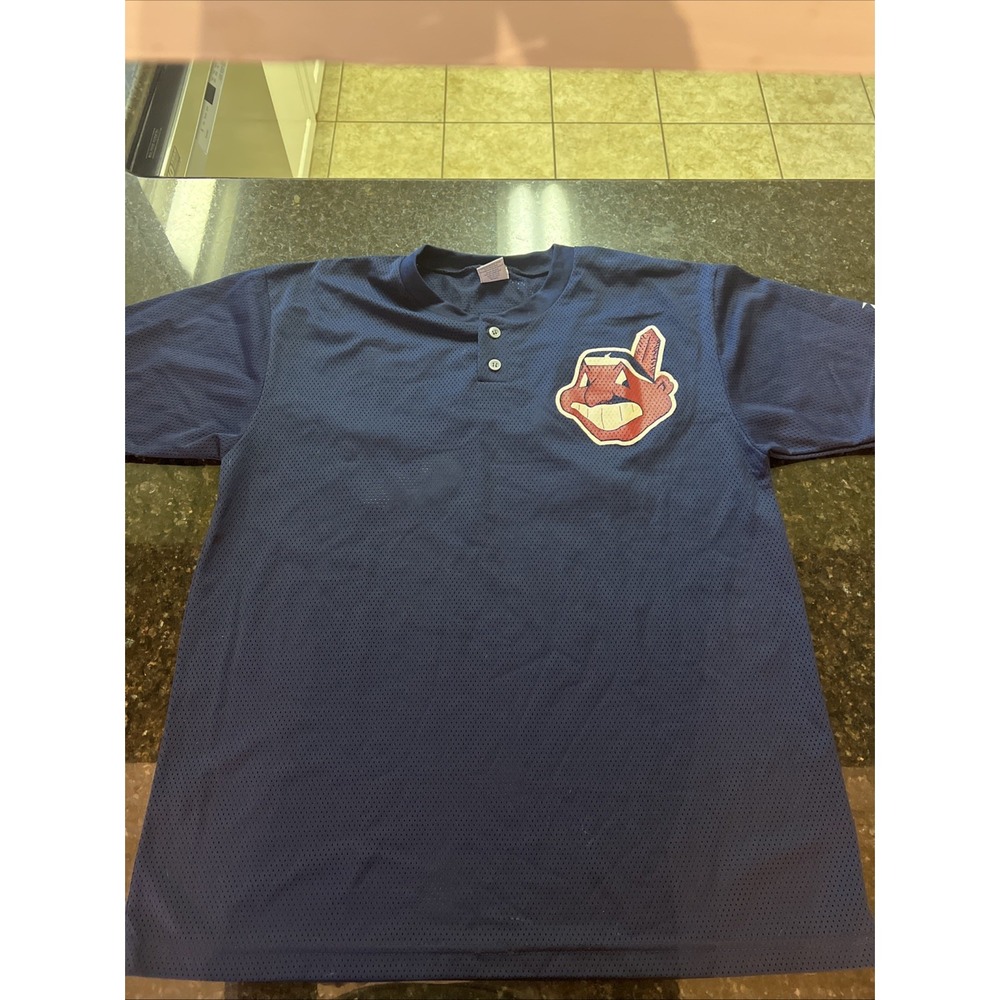 Cleveland Indians Reebok Team‎ Uniforms Navy Jersey Sz L #25 Jim Thome Wahoo